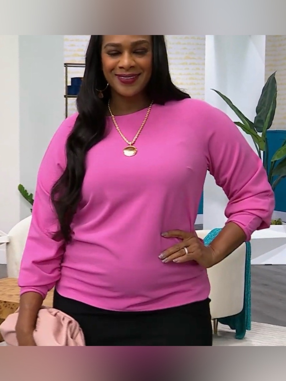 751P-Diane Gilman Crepe Knit Lantern Blouse